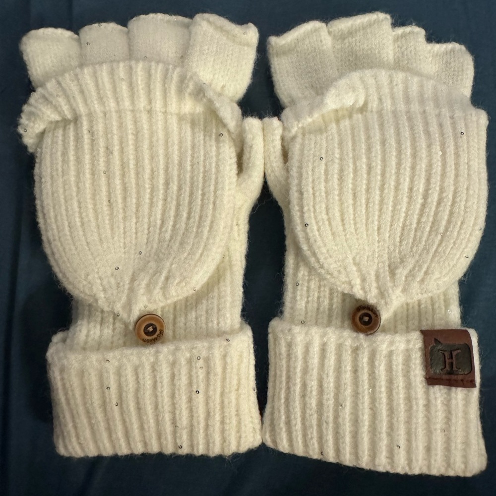 Women Gloves Warm Wool Windproof Knitted Convertible Fingerless Mittens